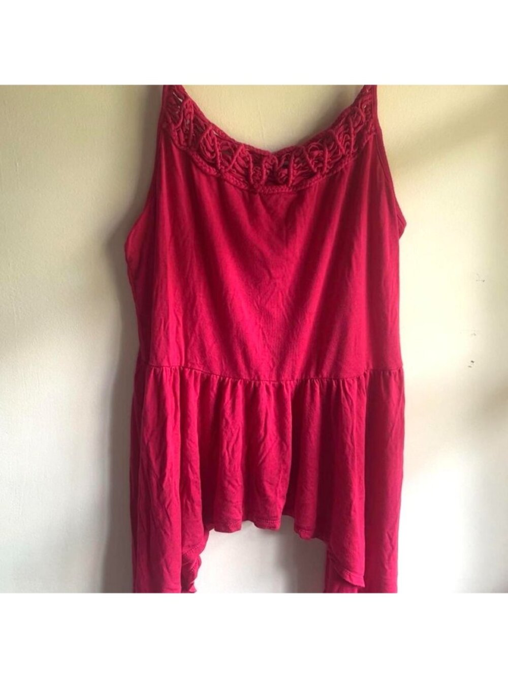 Venus Hot Pink Crochet Neckline Peplum Tank Top